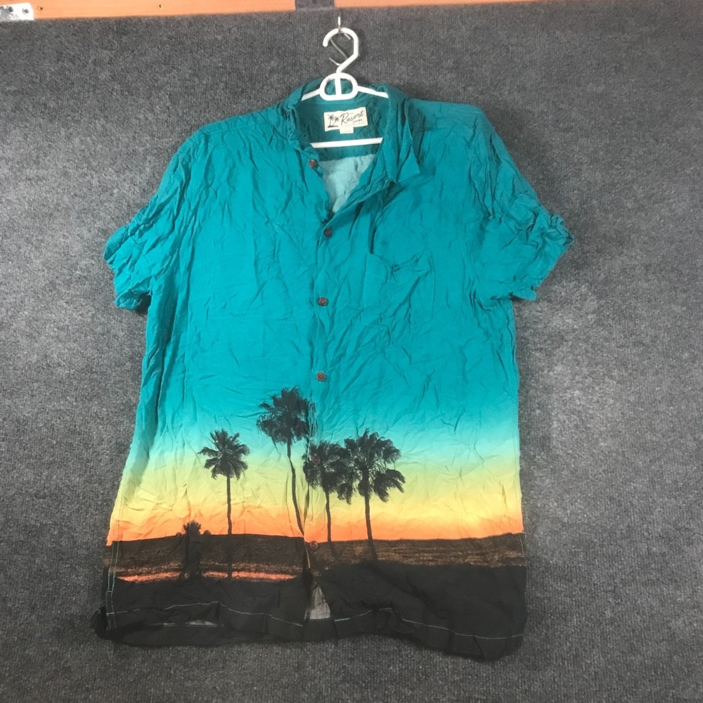 Aeropostale Resort Hawaiian Shirt Mens Large Multi Palm Trees Button Up Tropical